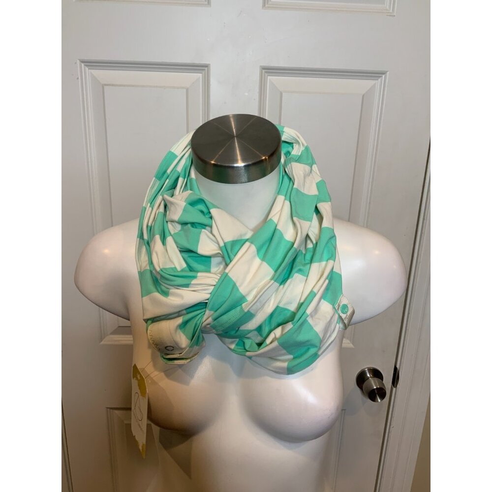 Lululemon Vinyasa Wrap Infinity Scarf Mint White Stripe Shawl Cowl Snap Closure